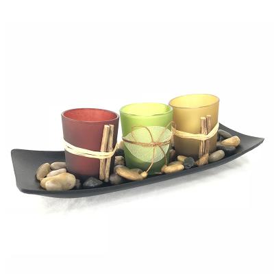 China Home Decor Natural Candlescape Set, 3 Decorative Candle Holders, Rocks and Tray for sale