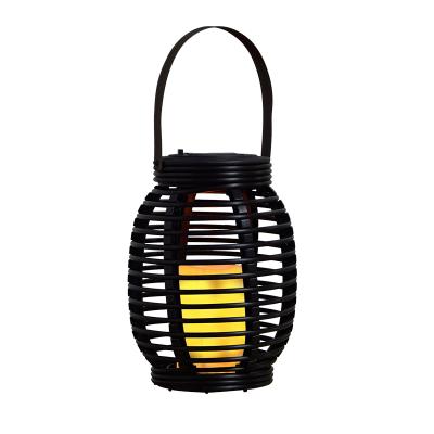 China Garden Hanging Outdoor Plastic Weave Lighting Waterproof Solar Powered LED Candle Camping Lantern for sale