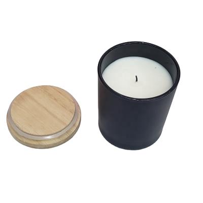 China Occasional Factory Customized 3% FULL Gasoline Wax Candle Filled Matt Black Glass Candle Jars With Wooden Lid for sale