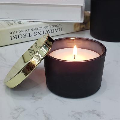 China Home Decoration Gold Light Empty Glass Candle Jars With Lids Customized Metal Lids Holders Glass Vessels for sale