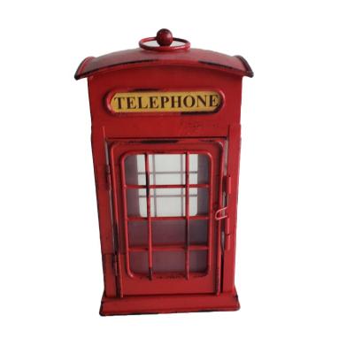 China Home Decoration Mini Telephone Booth Lantern Red Metal Candle Holder for sale