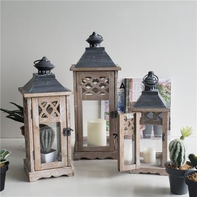 China Tall Candle 3 Lantern Wooden Outdoor Wedding Garden Lantern Home Decoration Set For Home Decoration for sale