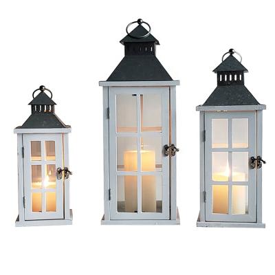 China Moroccan wooden lantern home decoration set of 3 high quality white lanterns for sale