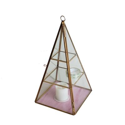 China Europe USA Decoration Candle Holder Retro Floor Candle Holder Copper Pyramid Home Copper Glass Box for sale