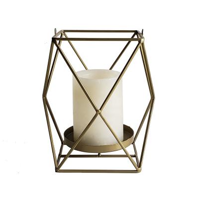 China Home Decoration Home Decor Rose Wire Geometric Wedding Gold Candle Holder Iron Lantern Brass Candle Holder for sale