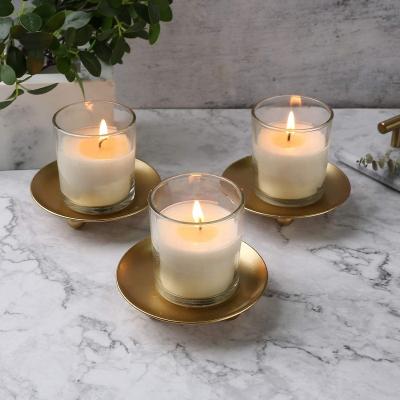 China Transitional Iron 3 Plate Candle Holder Gold Pillar Decorative Candle Holder Set for sale