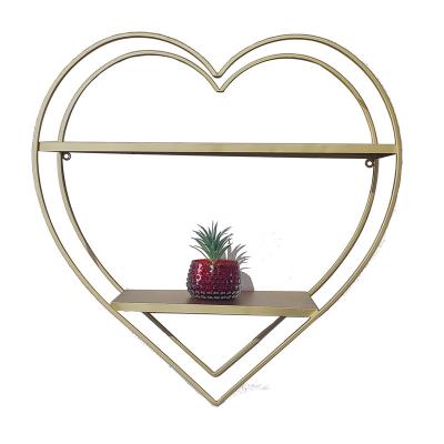 China Living Room Benison Gold Metal Heart Sharp Pictures Wall Hanging Art Decor Wall Shelf Customized Wall Decor for sale