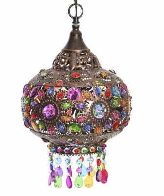 China Warehouse Wholesale LED Lanterns Decorative Moroccan Brass Antique Metal Hanging Lamp for sale