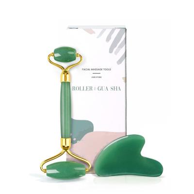 China 2021 Facial Custom Beauty Skin Cosmetics Green Jade Roller and Gua Sha for Face Massager Tool for sale