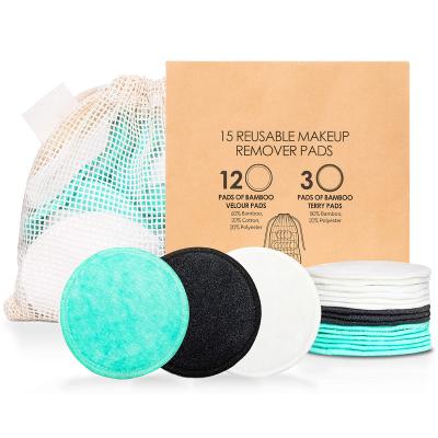 China Reusable Eco Friendly and Zero Waste Cotton Rounds 100% Organic Bamboo Reusable Makeup Remover Pads with 15 Packs for sale