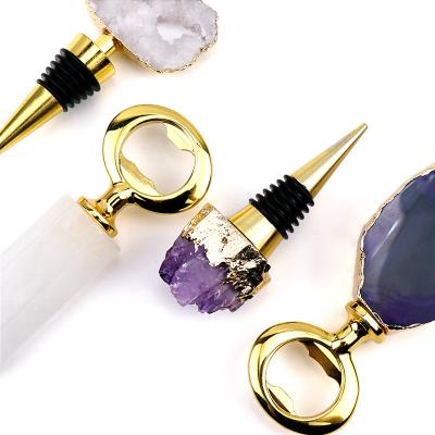 China Stocked Natural Gemstone Jade Stone Crystal Wine Bottle Stopper for Wedding Gift and Decoration Whiskey Decorative Stoppers for sale