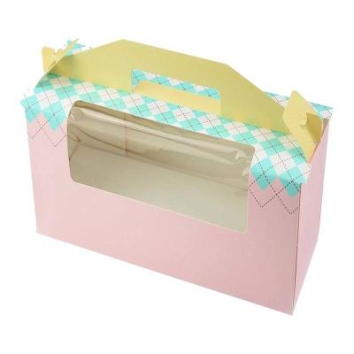 China Custom cupcake packaging paper box with clear window    High quality cake  color box with handle for sale