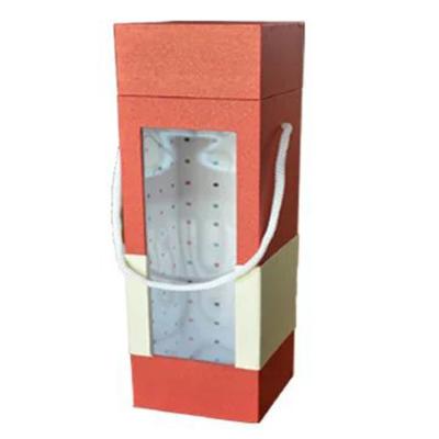 China custom  red wine packaging box with window luxury wine box with handle for sale