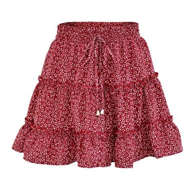 China New Breathable Ladies Spring Korean Large Size Pleated Sweet Bohemian Flower Skirt Ruffle Print Skirt for sale