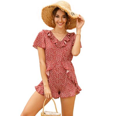 China Summer new anti-static fashion ruffled casual women's short-sleeved floral dress for sale