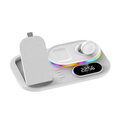 China UniversalÂ   Modern Portable 30W RGB Led Digital Clock Light Time Display 5 in 1 Wireless Charger for sale