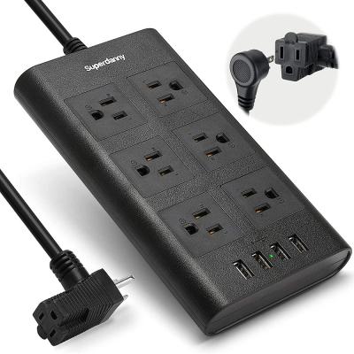 China china black power strip 7 ac outlet 4 usb ports flat china power strip surge protector with USB charger for sale