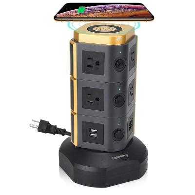 China 10 ac outlet 4 usb ports wholesale 10 ac outlets 4 usb surge protector wireless charging power tower. for sale