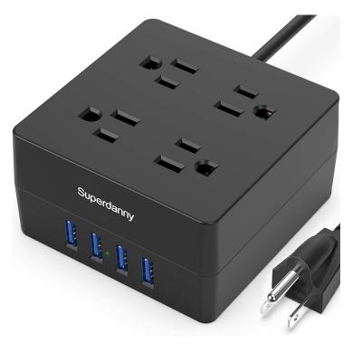 China 4 ac outlet 4 usb ports usa wholesale 4 outlet extension socket power strip with 4 usb ports for sale