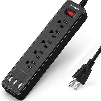 China 5 ac outlet 3 usb ports power strip surge 5 ac outlet 3 usb ports protector 5ft extension cord with hook and loop fastener for sale