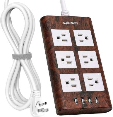 China 6 Power Strip 6 Power Strip 15A Surge Protector China 9.8ft Flame Retardant AC Outlet 4 USB Ports Flat Plug With Cable Tie for sale