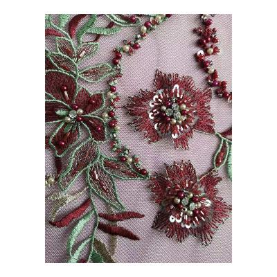 China Shrink-Resistant High Quality Luxury Beading Embroidery Net Sequins Fabric For Dress Garment for sale