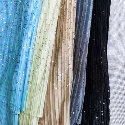 China D-527 Shrink-resistant low price 3MM sequin embroidery pleated novelty fabric for clothing for sale