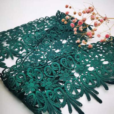 China Breathable Green African French Lace Fabric Chemical Embroidery Guipure Embroidered Trim Lace For Accessories for sale