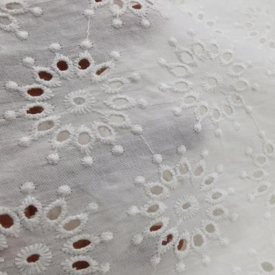 China Breathable Cotton Embroidered Voile Beautiful Luxury Cotton Eyelet Embroidered Fabric Lace For Sleepwear for sale