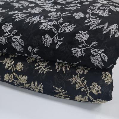 China B-376 Leaves Breathable All Over Polyester Hi-Multi Chiffon Embroidered Flat Embroidered Fabric For Clothing for sale