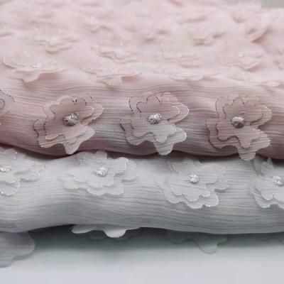 China Beautiful E-150 flower yoryu chiffon breathable floral laser cut embroidery metallic fabric for kids and girls dress up for sale