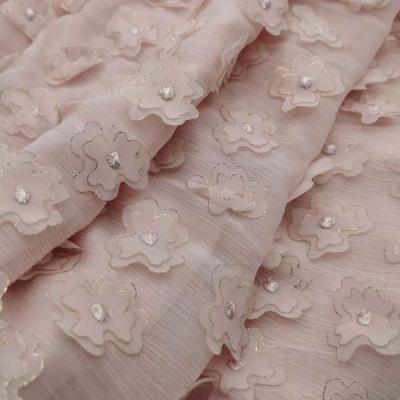 China Breathable E-150 Elegant Floral Flower Yoryu 3D Hi-Multi Chiffon Embroidered Glitter Fabric For Kids Dress for sale