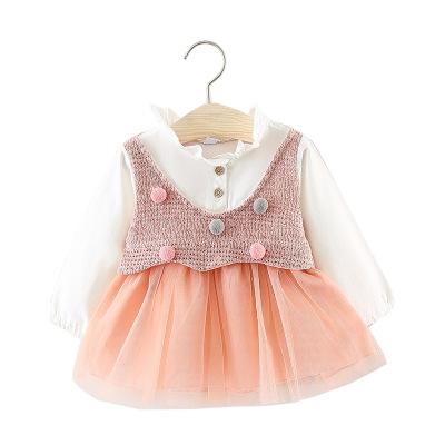 China 2021 Sweet new dress baby girl's long sleeve autumn hot sale girl's quilted mesh princess skirt for sale