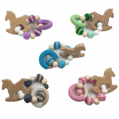 China Baby Teether Crochet Baby Organic Teether Bracelet Pony Wooden Cotton Toys for sale