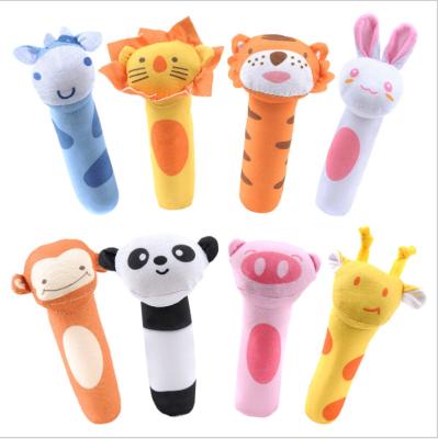 China Wholesale Cartoon Animal Baby Toy Soft Plush Hand Rattle Soft BB Stick for sale