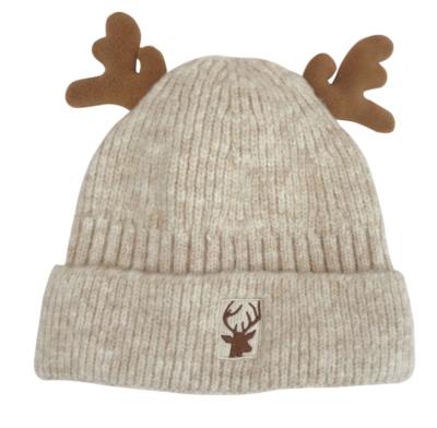 China New autumn and winter warm antler knitted warm hat fashion hat with nooding hat with cuff for sale