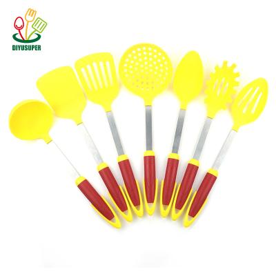 China Sustainable Luxury Indian 7pcs Camping Cooking Tableware Stainless Steel Kitchenware Set Nylon Utensil for sale