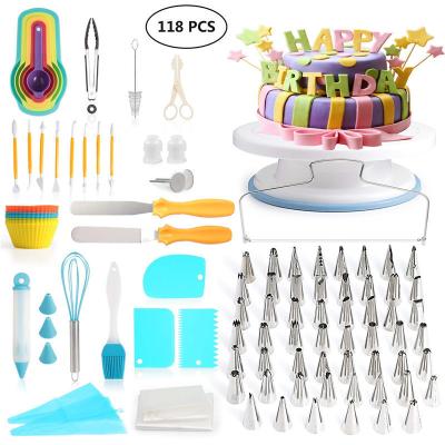 China Viable Hot Sale 118pcs Professional Cake Decorating Tool Kit Stainless Steel Supplies For Cake Turntable for sale