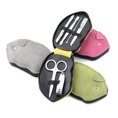 China PU Beauty Stainless Steel Nail Cutter Trim Filed Leather Mini Zippered Manicure Set Soft Cut New Design for sale