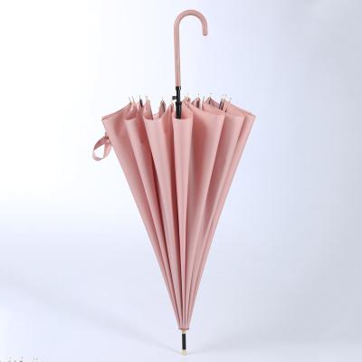 China High Quality 16 Bone Umbrella Handle Stem Leather Curved Cool Clear Umbrella Small Wind Japanese Straight Forest Retro Umbrella for sale