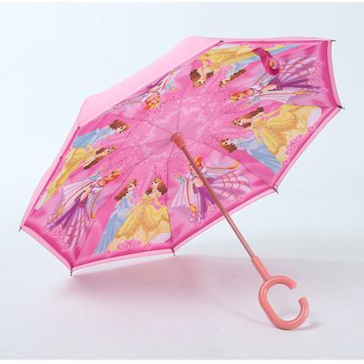 China High Quality Cartoon Children's Umbrella Handle Car Sunshade Umbrella Lovely Long C Reverse Double Position Free Platform for sale