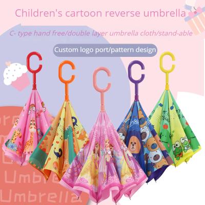 China Vintage Cute Luminous Cartoon Double Hand Free Reverse Umbrella For Children Pupils Creative Long Handle Umbrella For Children for sale