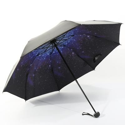 China Sunshade8Bone Starry Women's Vintage Vinyl Manual Sun Protector Three Folding Rain and Shine Dual-Use Umbrella for sale