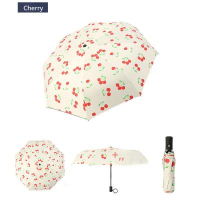 China Uv Sunshade Three Times Vintage Fruit Peach Sunscreen Automatic Folding Yuzu Sunscreen Umbrella for sale