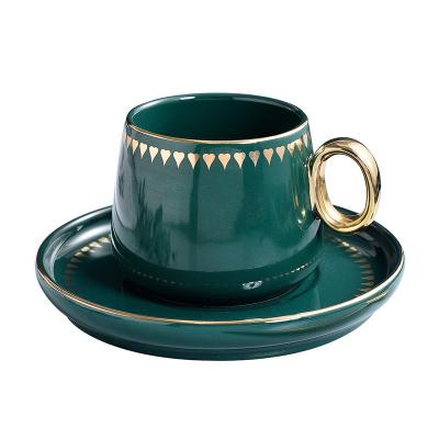 China Viable Creative Exclusive Ceramic Green Tea Cups And Saucers European Style Coffee Cups With Pattern Gold Wholesale for sale