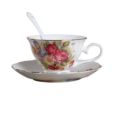 China Rose Pattern Simple Ceramic Coffee Viable Luxury Cup and Saucer for sale