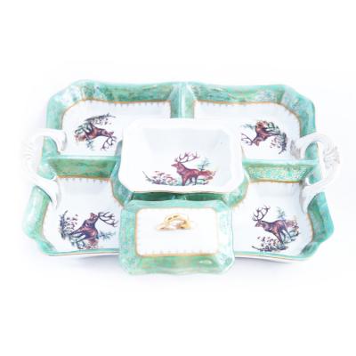 China Sustainable New Design Party Dish 15 Inch 4 Compartment Fruit Plates Porcelain Dry Fruit Dish For Party for sale