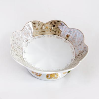 China 6 Inch Porcelain Footed Decorative Ceramic Footed Bowl High Quality Viable Leaf Gold Decorative Footed Bowl for sale