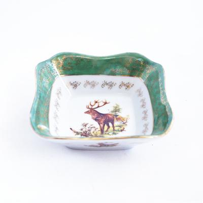 China Viable Wholesale Ceramic Bowls 7 Inch Gold Line With Elk Salad Bowl Tableware Square Bowl for sale