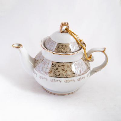 China New Sustainable Luxury Restaurant Drinkware Ceramic Teapot 8 Inch Coffee Color Gold Foil Porcelain Teapot and Kettles for sale